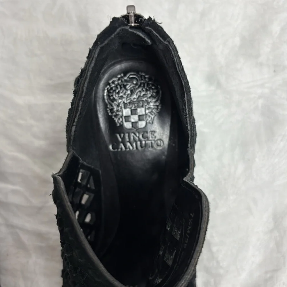Vince Camuto Black Suede Ankle Booties with Perforated Design